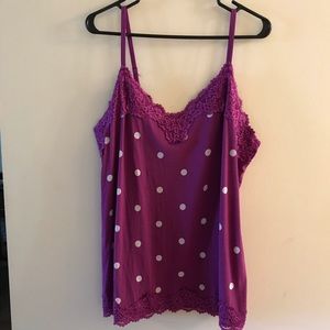 Lane Bryant Purple Polka Dot Cami with Lace Trim